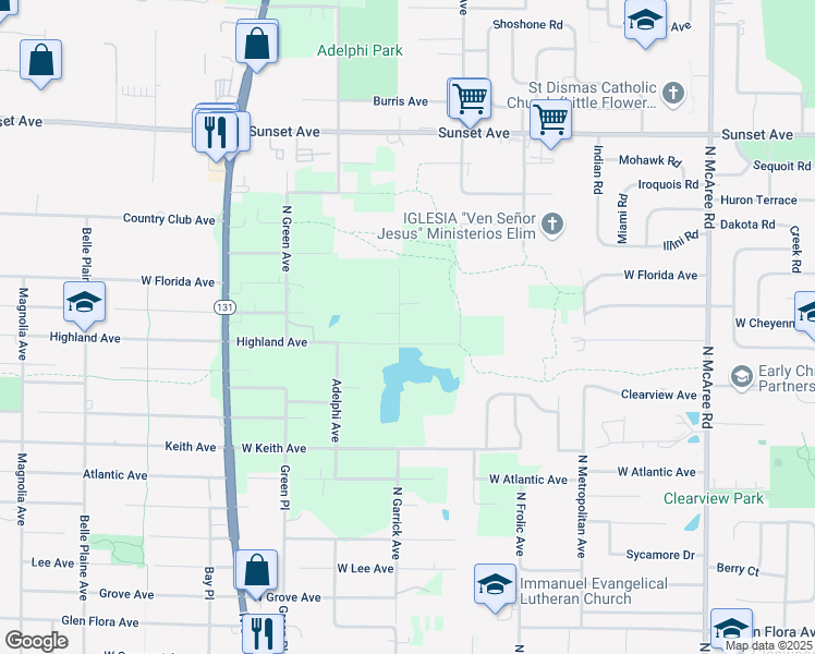 map of restaurants, bars, coffee shops, grocery stores, and more near 12650 West Cheyenne Road in Waukegan
