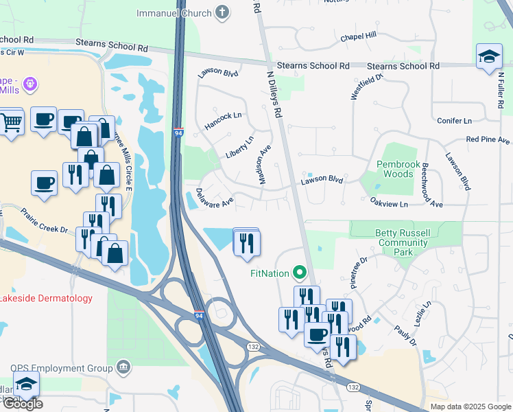 map of restaurants, bars, coffee shops, grocery stores, and more near 5744 Delaware Avenue in Gurnee