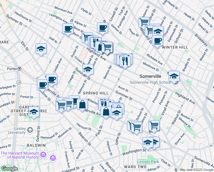map of restaurants, bars, coffee shops, grocery stores, and more near 14 Westwood Road in Somerville
