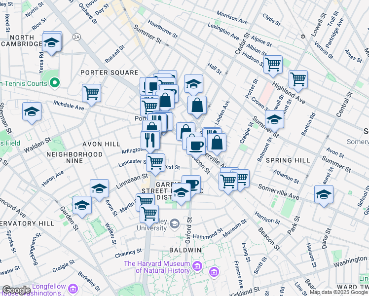 map of restaurants, bars, coffee shops, grocery stores, and more near 769 Somerville Avenue in Somerville