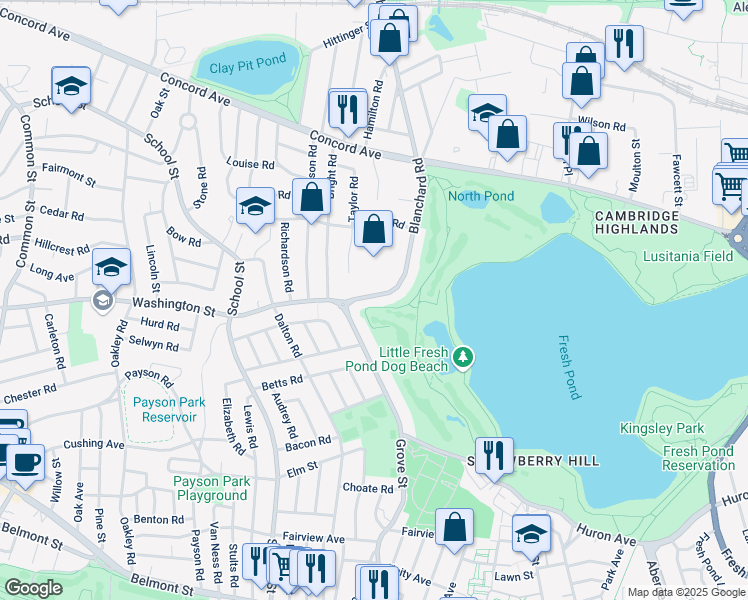 map of restaurants, bars, coffee shops, grocery stores, and more near 60 Blanchard Road in Belmont