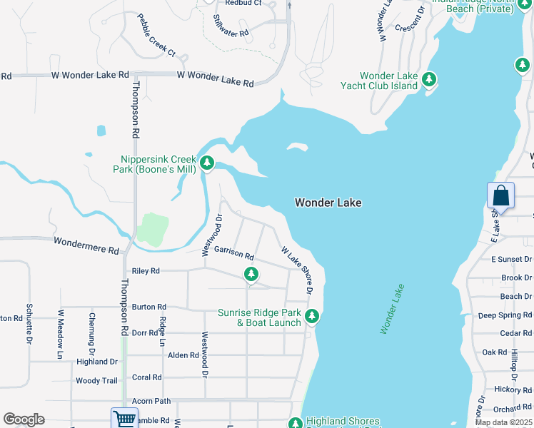 map of restaurants, bars, coffee shops, grocery stores, and more near 4124 Lake Shore Drive in Wonder Lake