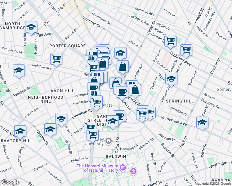 map of restaurants, bars, coffee shops, grocery stores, and more near 769 Somerville Avenue in Somerville