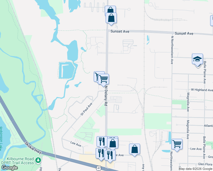 map of restaurants, bars, coffee shops, grocery stores, and more near 2098-2014 N Delany Rd in Gurnee