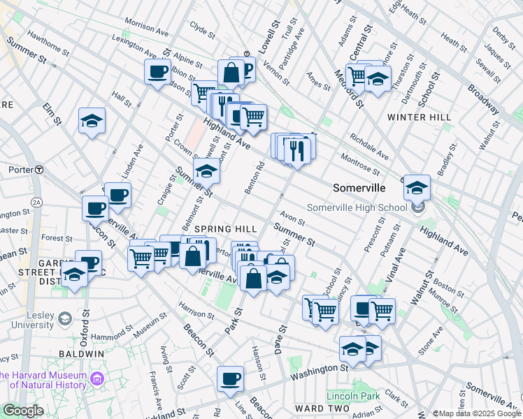 map of restaurants, bars, coffee shops, grocery stores, and more near 14 Westwood Road in Somerville