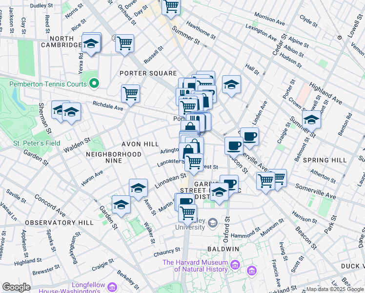 map of restaurants, bars, coffee shops, grocery stores, and more near 1826 Massachusetts Avenue in Cambridge