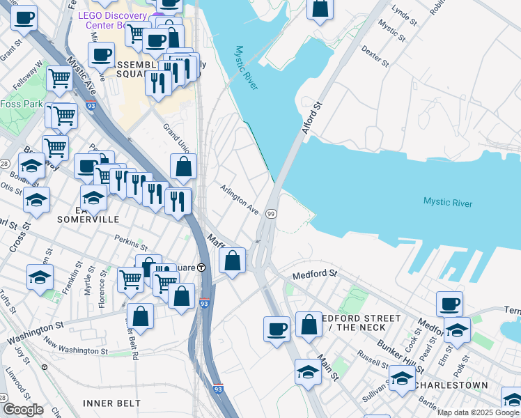 map of restaurants, bars, coffee shops, grocery stores, and more near in Boston