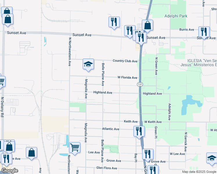 map of restaurants, bars, coffee shops, grocery stores, and more near 1905 Belle Plaine Avenue in Gurnee