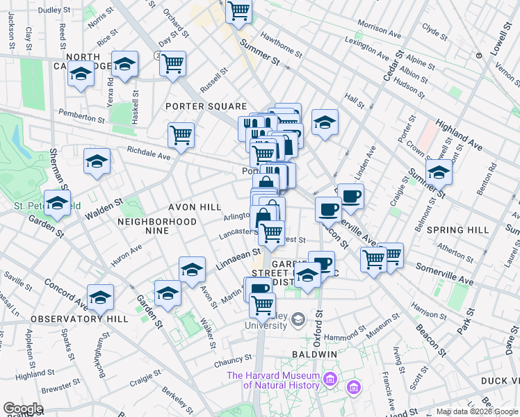 map of restaurants, bars, coffee shops, grocery stores, and more near 1826 Massachusetts Avenue in Cambridge