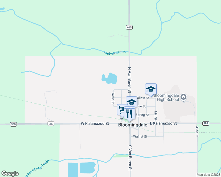 map of restaurants, bars, coffee shops, grocery stores, and more near 410 West Street in Bloomingdale