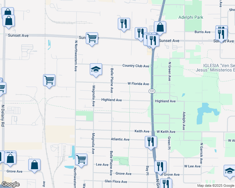 map of restaurants, bars, coffee shops, grocery stores, and more near 1905 Belle Plaine Avenue in Gurnee