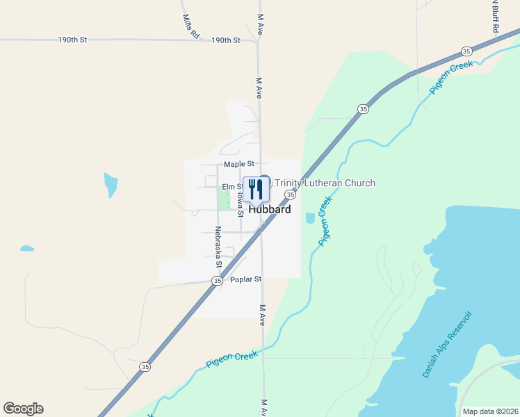 map of restaurants, bars, coffee shops, grocery stores, and more near in Hubbard