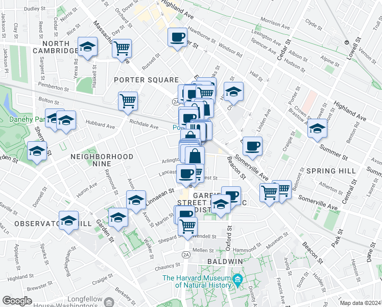 map of restaurants, bars, coffee shops, grocery stores, and more near 1826 Massachusetts Avenue in Cambridge