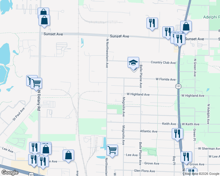 map of restaurants, bars, coffee shops, grocery stores, and more near 3821 Cheyenne Road in Gurnee