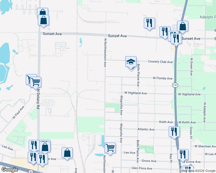 map of restaurants, bars, coffee shops, grocery stores, and more near 3821 Cheyenne Road in Gurnee