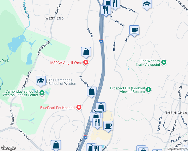 map of restaurants, bars, coffee shops, grocery stores, and more near 60 Hickory Drive in Waltham