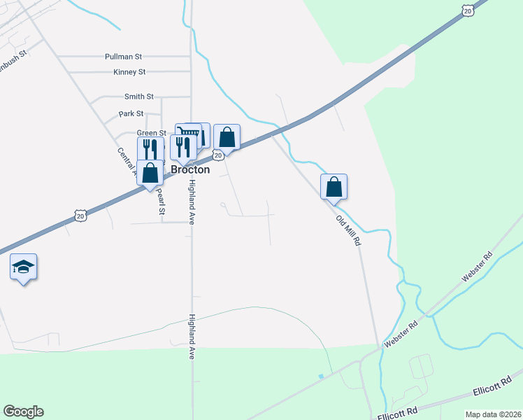 map of restaurants, bars, coffee shops, grocery stores, and more near 14 John Street in Brocton