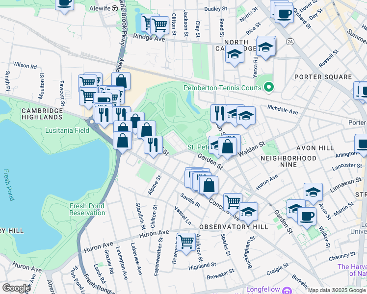 map of restaurants, bars, coffee shops, grocery stores, and more near 237 Garden Street in Cambridge