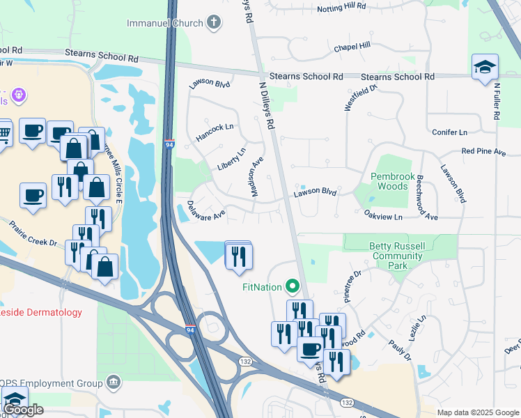 map of restaurants, bars, coffee shops, grocery stores, and more near 5744 Delaware Avenue in Gurnee