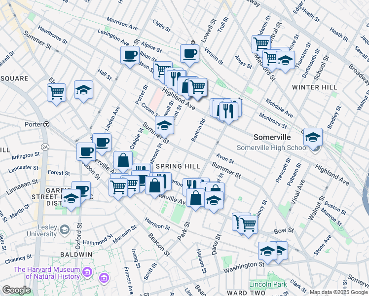 map of restaurants, bars, coffee shops, grocery stores, and more near 182 Summer Street in Somerville
