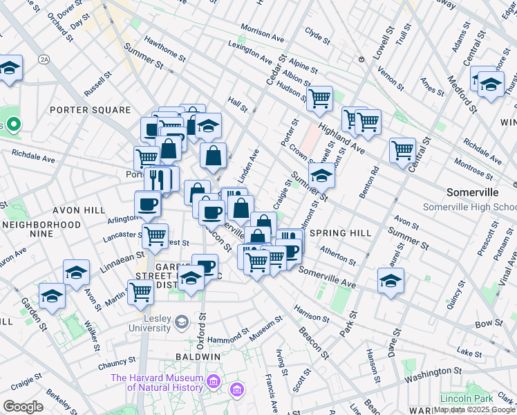 map of restaurants, bars, coffee shops, grocery stores, and more near 16 Porter Street in Somerville