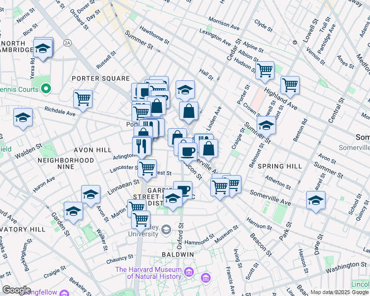 map of restaurants, bars, coffee shops, grocery stores, and more near 769 Somerville Avenue in Somerville