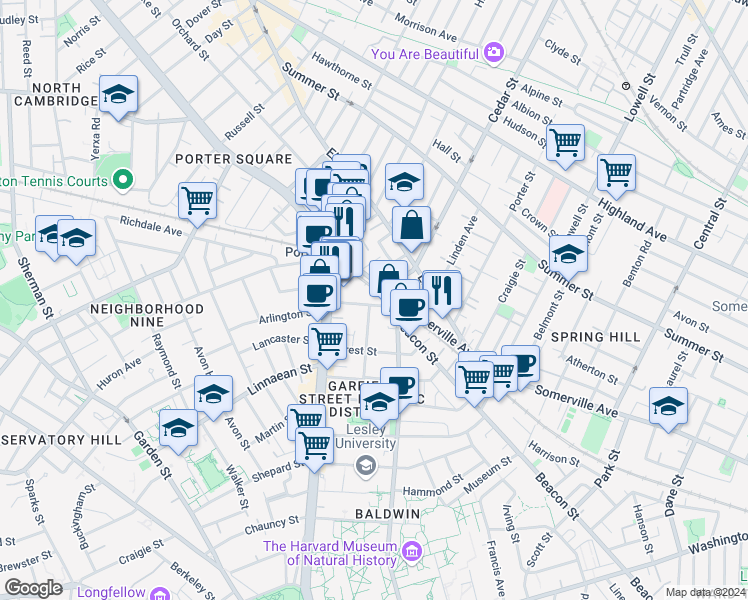 map of restaurants, bars, coffee shops, grocery stores, and more near 769 Somerville Avenue in Somerville