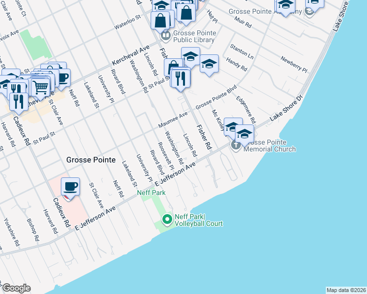 map of restaurants, bars, coffee shops, grocery stores, and more near 277 Lincoln Road in Grosse Pointe