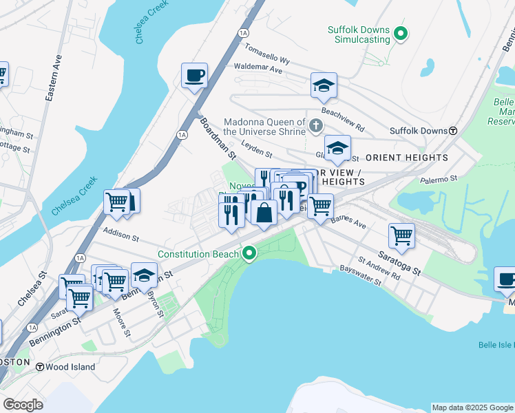 map of restaurants, bars, coffee shops, grocery stores, and more near 944-946 Saratoga Street in Boston