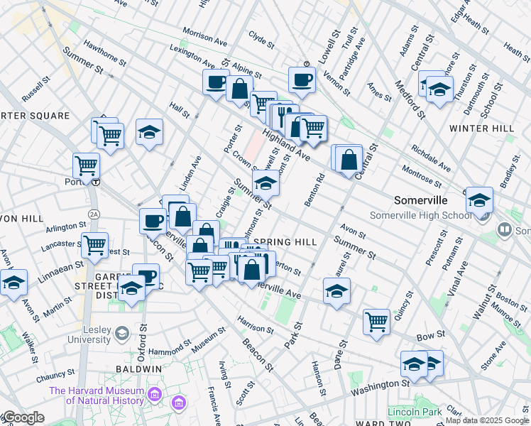 map of restaurants, bars, coffee shops, grocery stores, and more near 194 Summer Street in Somerville