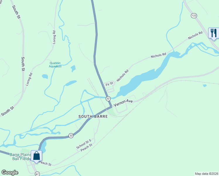 map of restaurants, bars, coffee shops, grocery stores, and more near 16-18 Elm Street in Barre