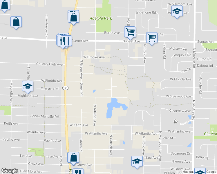 map of restaurants, bars, coffee shops, grocery stores, and more near 12650 West Cheyenne Road in Waukegan