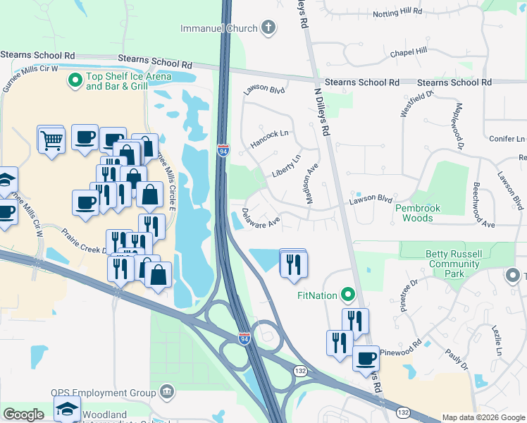 map of restaurants, bars, coffee shops, grocery stores, and more near 1869 Canterbury Court in Gurnee