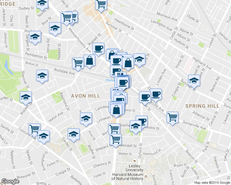 map of restaurants, bars, coffee shops, grocery stores, and more near 1826 Massachusetts Avenue in Cambridge