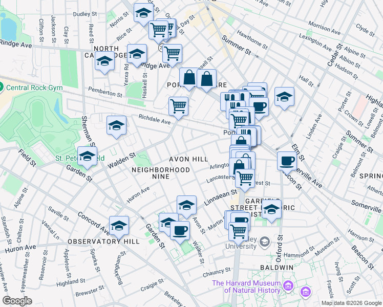map of restaurants, bars, coffee shops, grocery stores, and more near in Cambridge