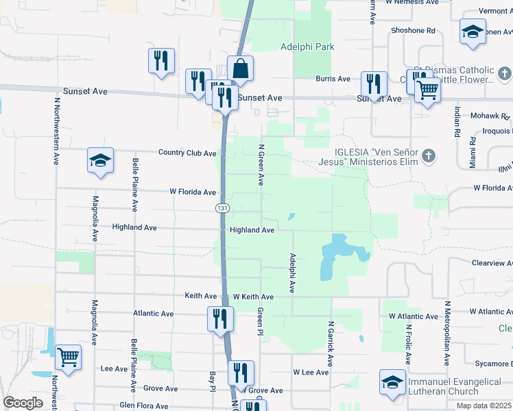 map of restaurants, bars, coffee shops, grocery stores, and more near 12870 West Cheyenne Road in Waukegan