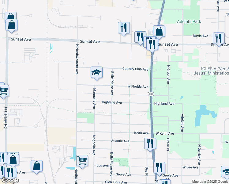 map of restaurants, bars, coffee shops, grocery stores, and more near 1905 Belle Plaine Avenue in Gurnee