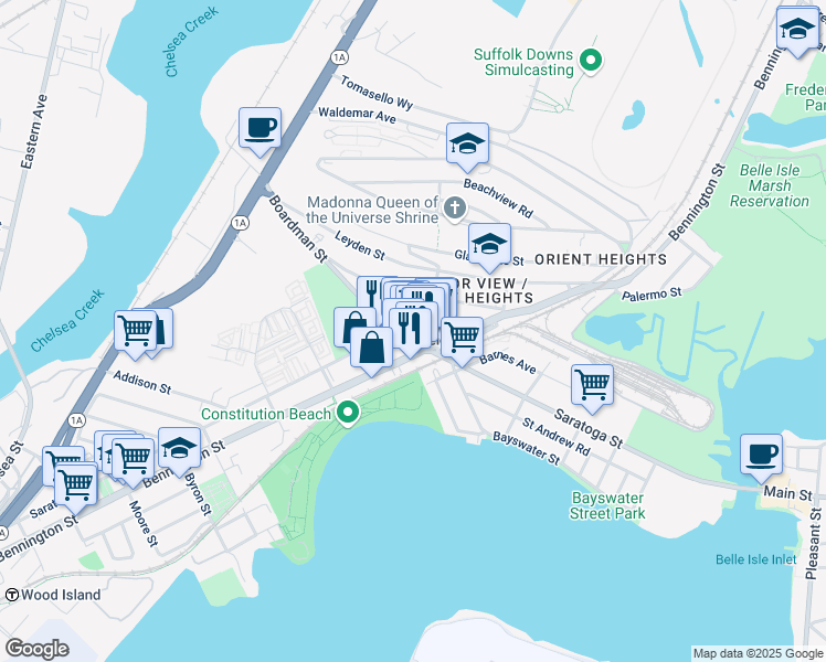 map of restaurants, bars, coffee shops, grocery stores, and more near 984 Saratoga Street in Boston