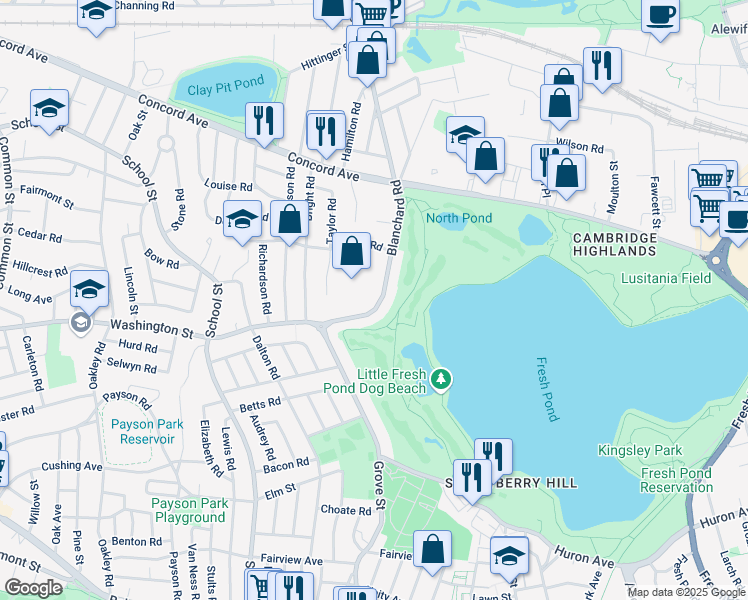 map of restaurants, bars, coffee shops, grocery stores, and more near 60 Blanchard Road in Belmont