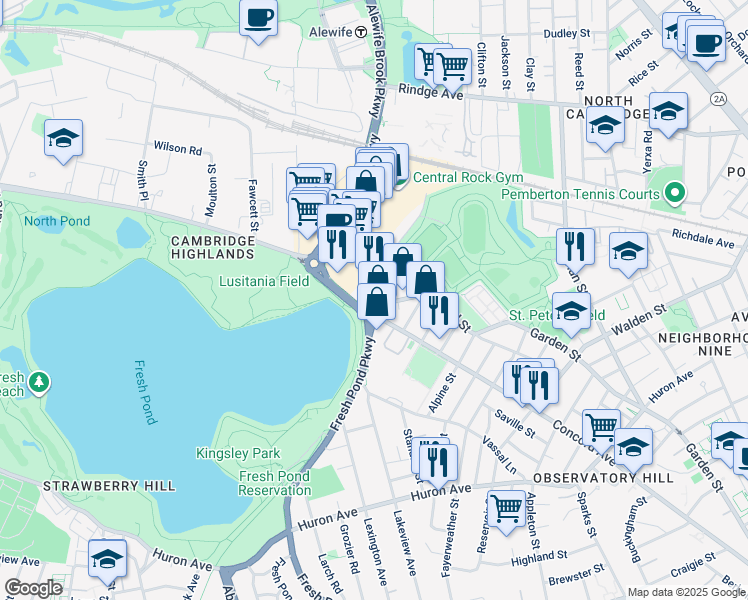 map of restaurants, bars, coffee shops, grocery stores, and more near 483 Concord Avenue in Cambridge