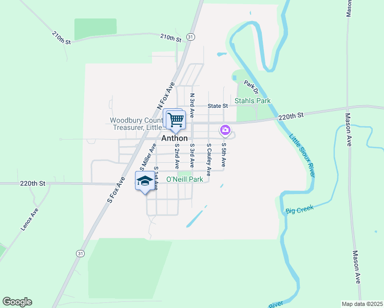 map of restaurants, bars, coffee shops, grocery stores, and more near 200 South 3rd Avenue in Anthon