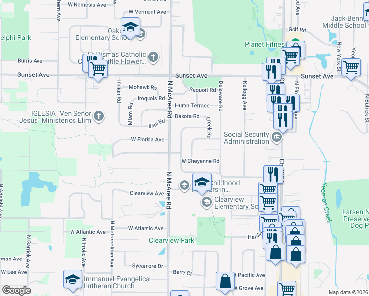 map of restaurants, bars, coffee shops, grocery stores, and more near 1901 Apache Road in Waukegan