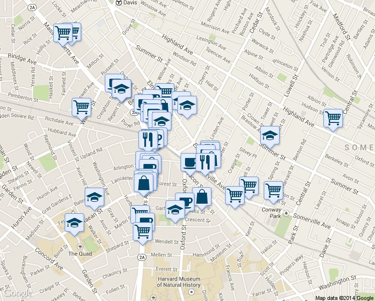 map of restaurants, bars, coffee shops, grocery stores, and more near 769 Somerville Avenue in Somerville