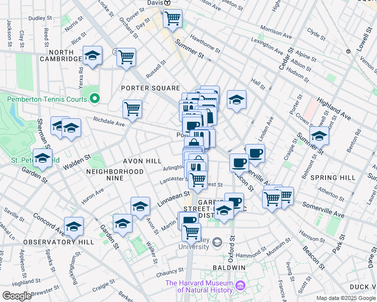 map of restaurants, bars, coffee shops, grocery stores, and more near 1826 Massachusetts Avenue in Cambridge