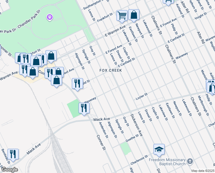map of restaurants, bars, coffee shops, grocery stores, and more near 4305 Gray Street in Detroit