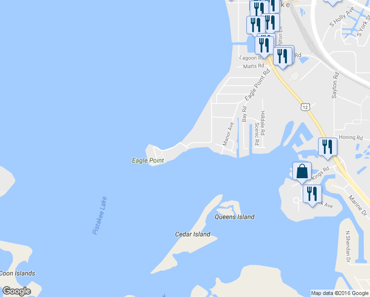 map of restaurants, bars, coffee shops, grocery stores, and more near 165 Eagle Point Road in Fox Lake