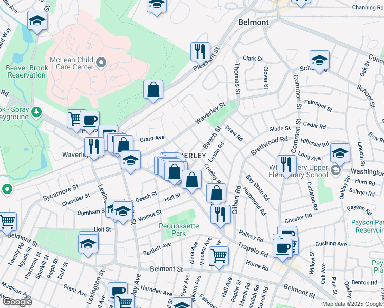 map of restaurants, bars, coffee shops, grocery stores, and more near in Belmont