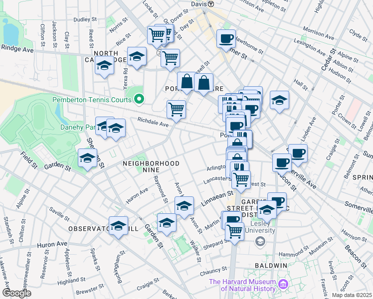 map of restaurants, bars, coffee shops, grocery stores, and more near in Cambridge