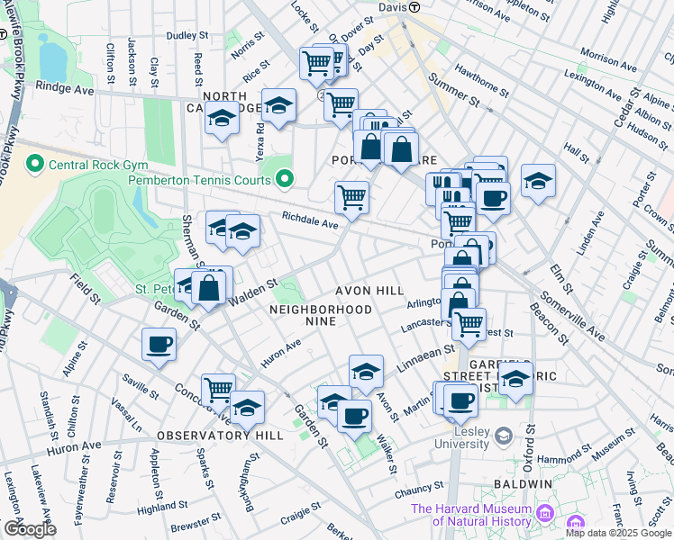 map of restaurants, bars, coffee shops, grocery stores, and more near 159 Upland Road in Cambridge