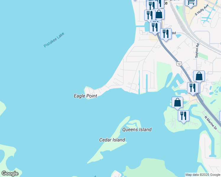 map of restaurants, bars, coffee shops, grocery stores, and more near 165 Eagle Point Road in Fox Lake